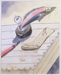 Der Fisch springt aus dem Tintenfass, geschrieben und illustriert für Daniel Milhaud von Robert Desnos, 1939